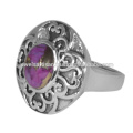 Kingmen Purple Copper Turquoise Vintage Look Gemstone avec Solid Silver Solitaire Floral Design Ring Femme Bijouterie